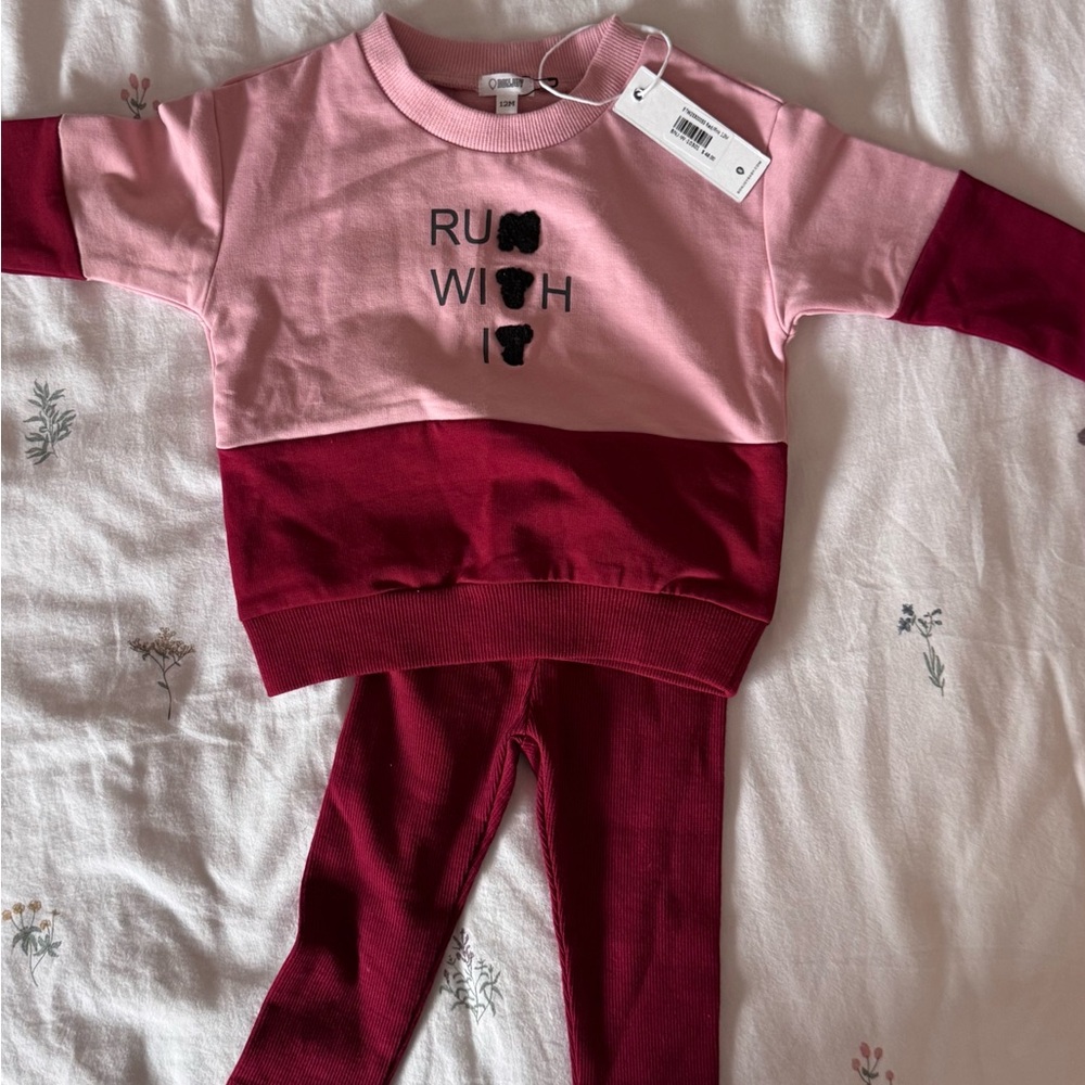 Bonjoy Kids Pink & Burgundy Matching Sweatshirt Set
